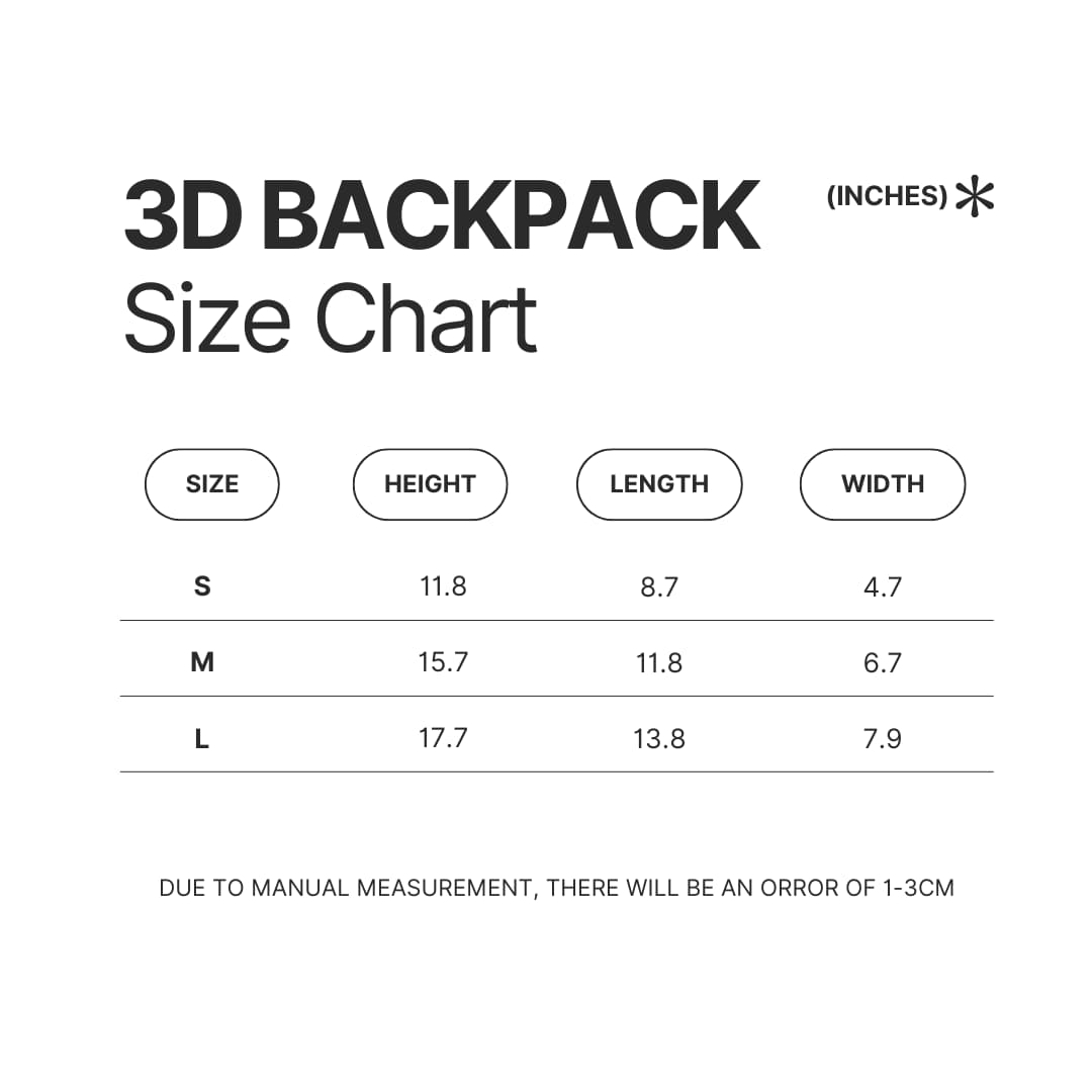 3D Backpack Size Chart - The Walking Dead Shop
