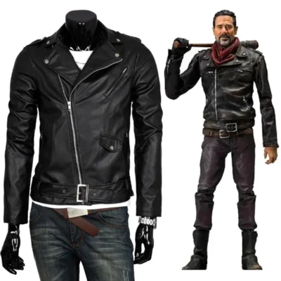The Walking Dead Negan Black PU Leather Jacket Dead City Cosplay